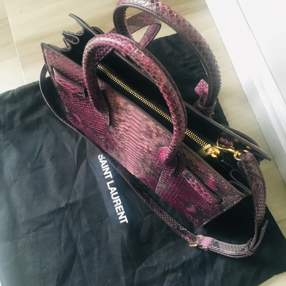 New Authentic SAINT LAURENT Baby Sac de Jour' Genuine Tote  Python Purple - Picture 7 of 9